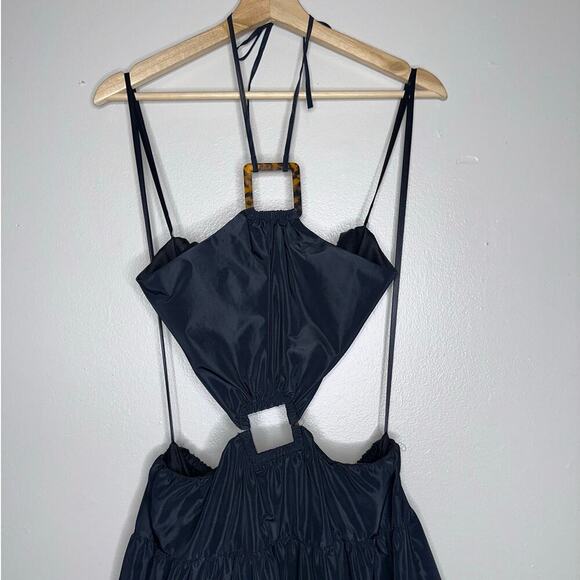 Staud Dome Halter Neck Cut Out Maxi Dress Tiered Skirt Black Size Medium - Picture 5 of 10